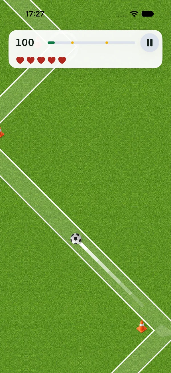 The ball rolling along the chalk lane on grass